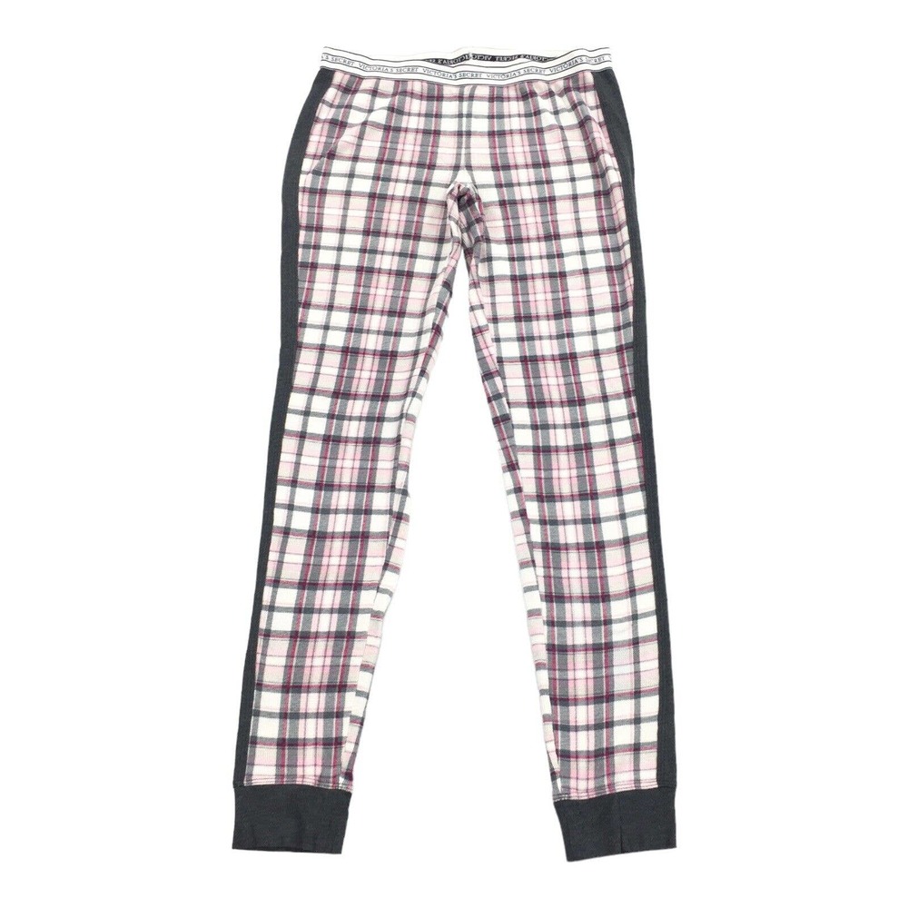 Victoria's Secret Elastic Waist Plaid Pajama Pants Size Small Womens White Pink